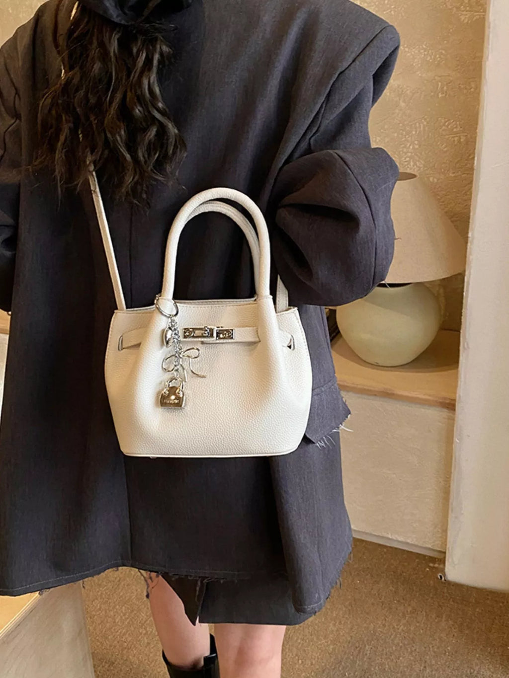 Leather Crossbody Bag with Lock Detail