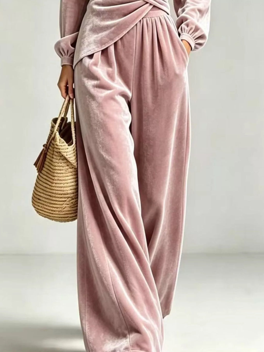 Velvet Wrap-Front Top and Pants Set