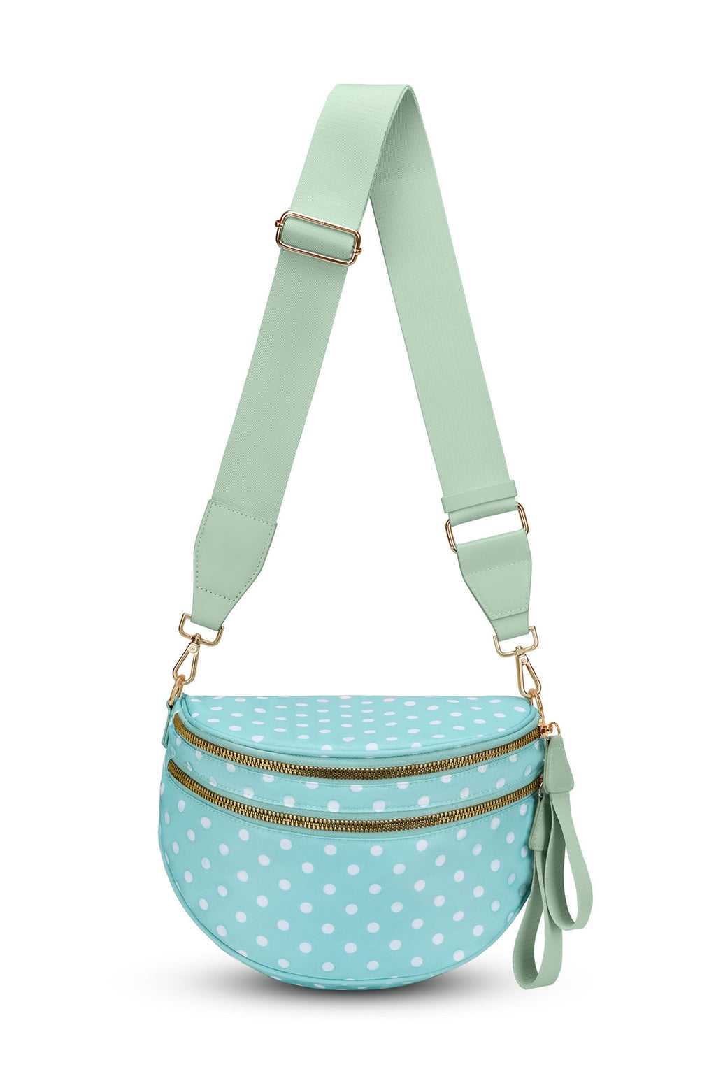 Beau Blue Retro Polka Dot Print Double Zip Crossbody Bag