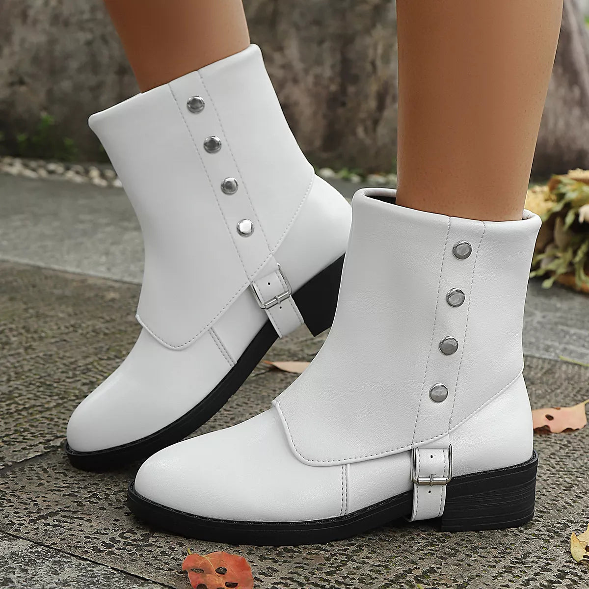Round Toe Block Heels Boots