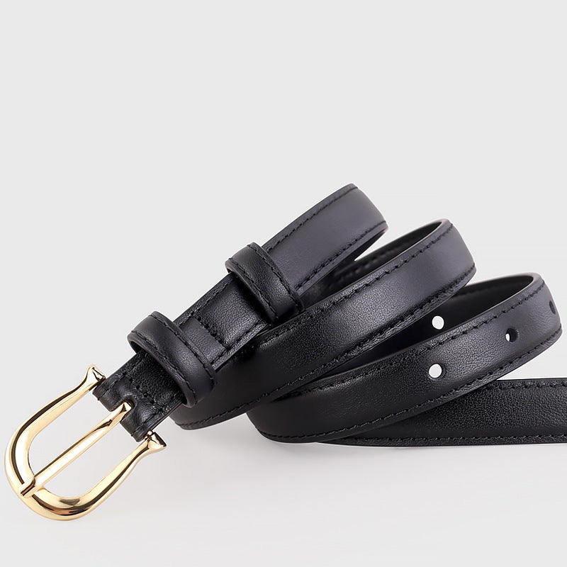 Leather Belt with Golden Buckle