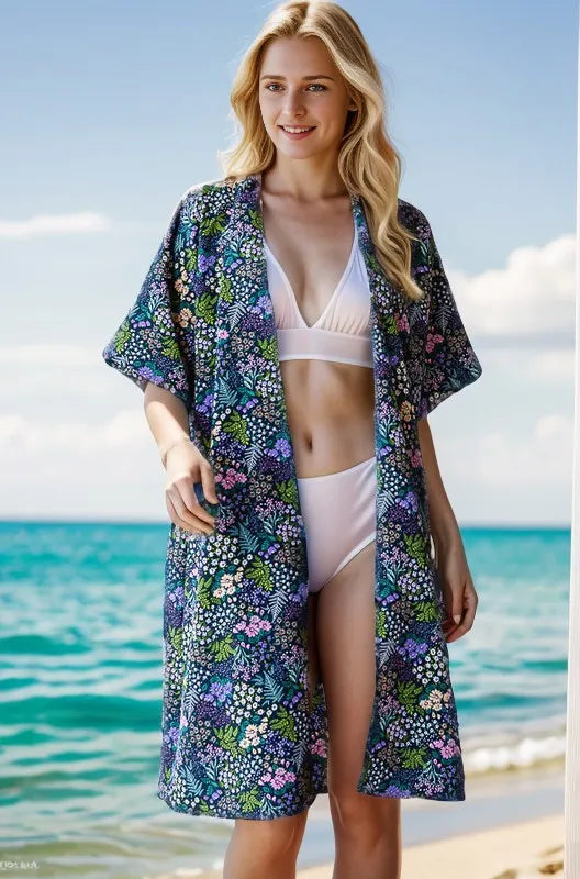 Half Sleeve Floral Open Front Cardigan – Plus Sizes