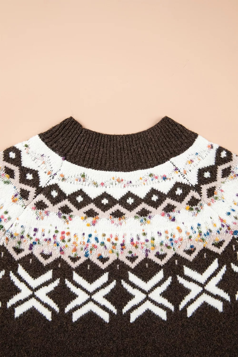 Geometric Round Neck Sweater with Colorful Confetti Accents