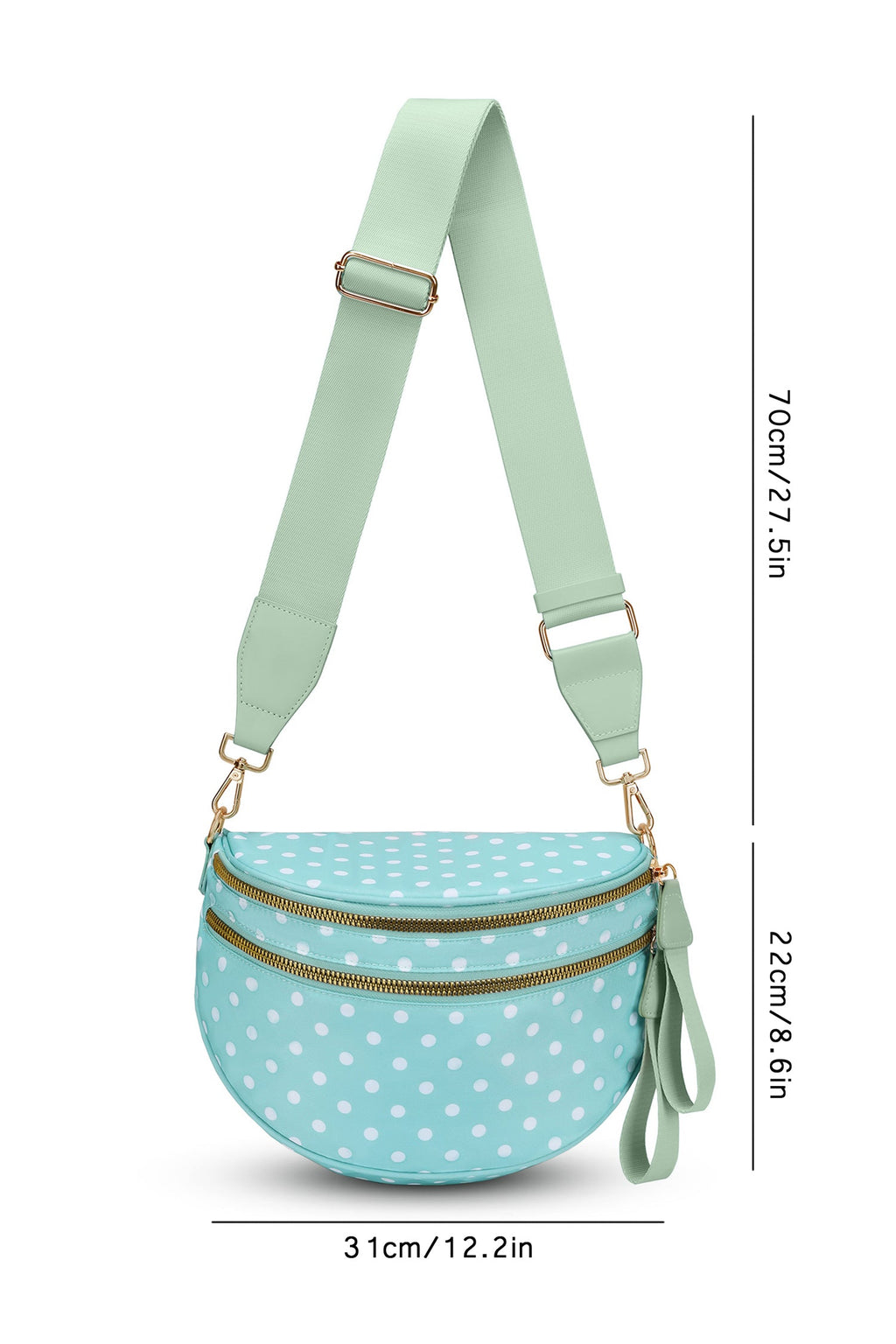 Beau Blue Retro Polka Dot Print Double Zip Crossbody Bag