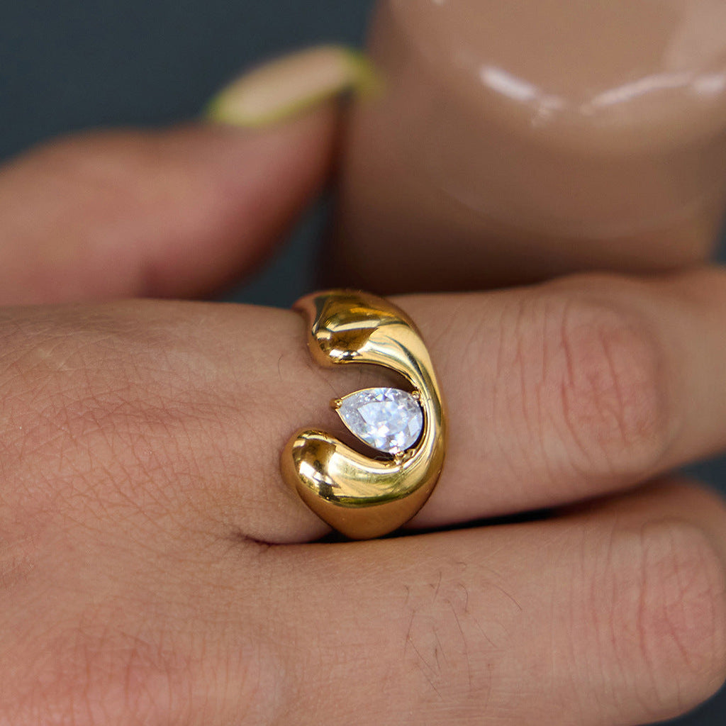 Horseshoe Zircon Open Ring
