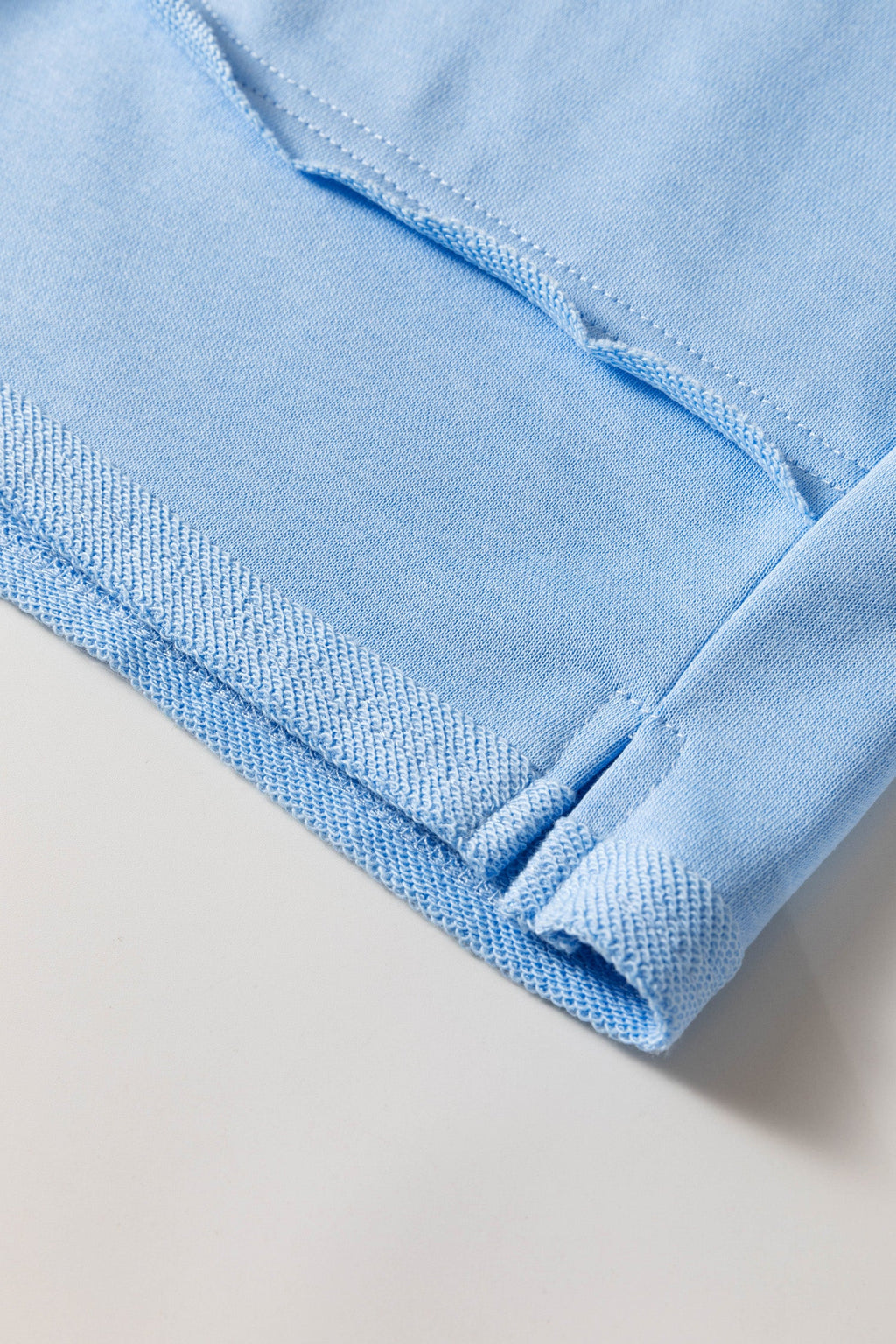 Mist Blue Solid Color Polo Tee Elastic Waist Shorts Plus Size Outfit