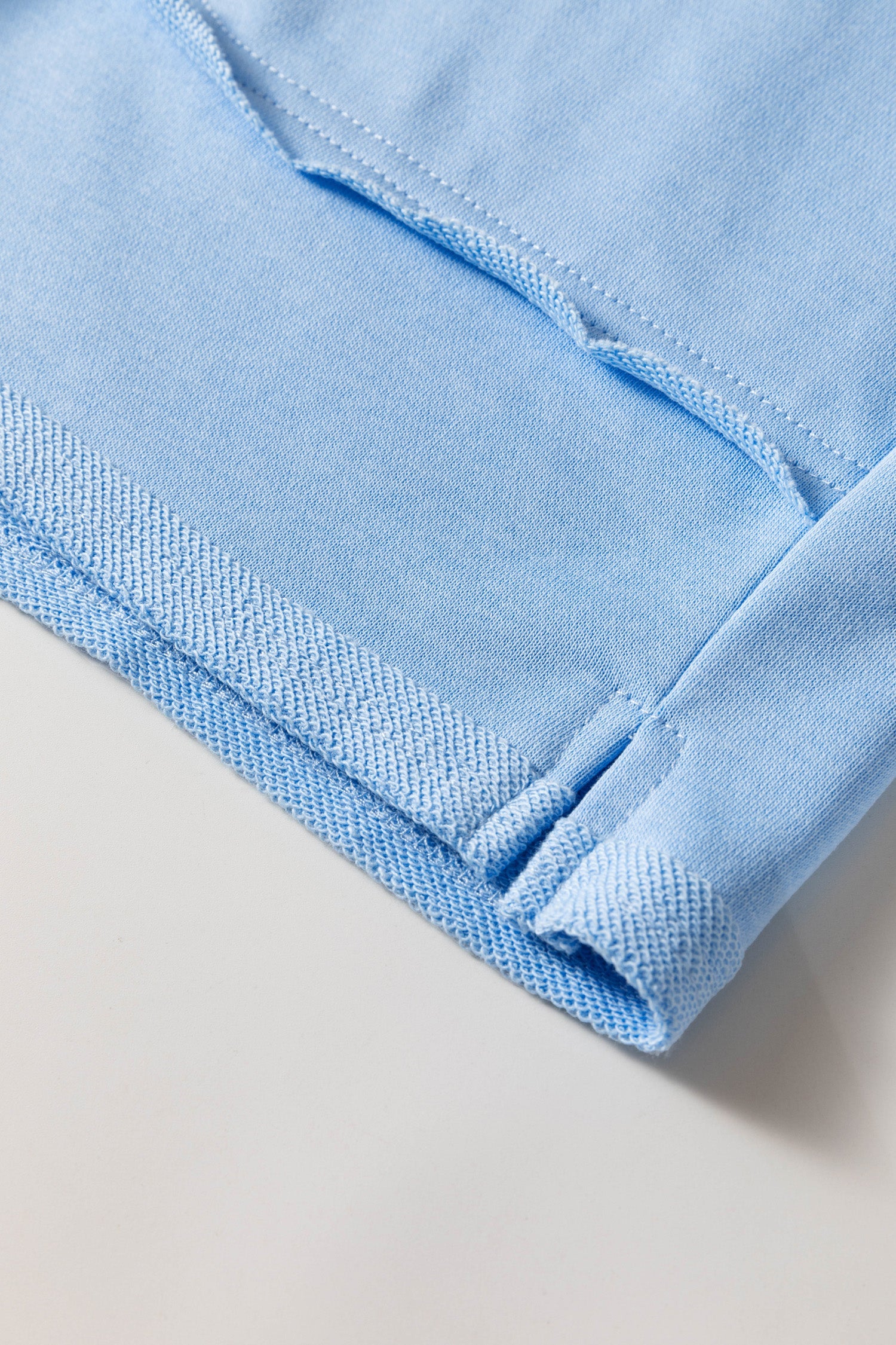 Mist Blue Solid Color Polo Tee Elastic Waist Shorts Plus Size Outfit