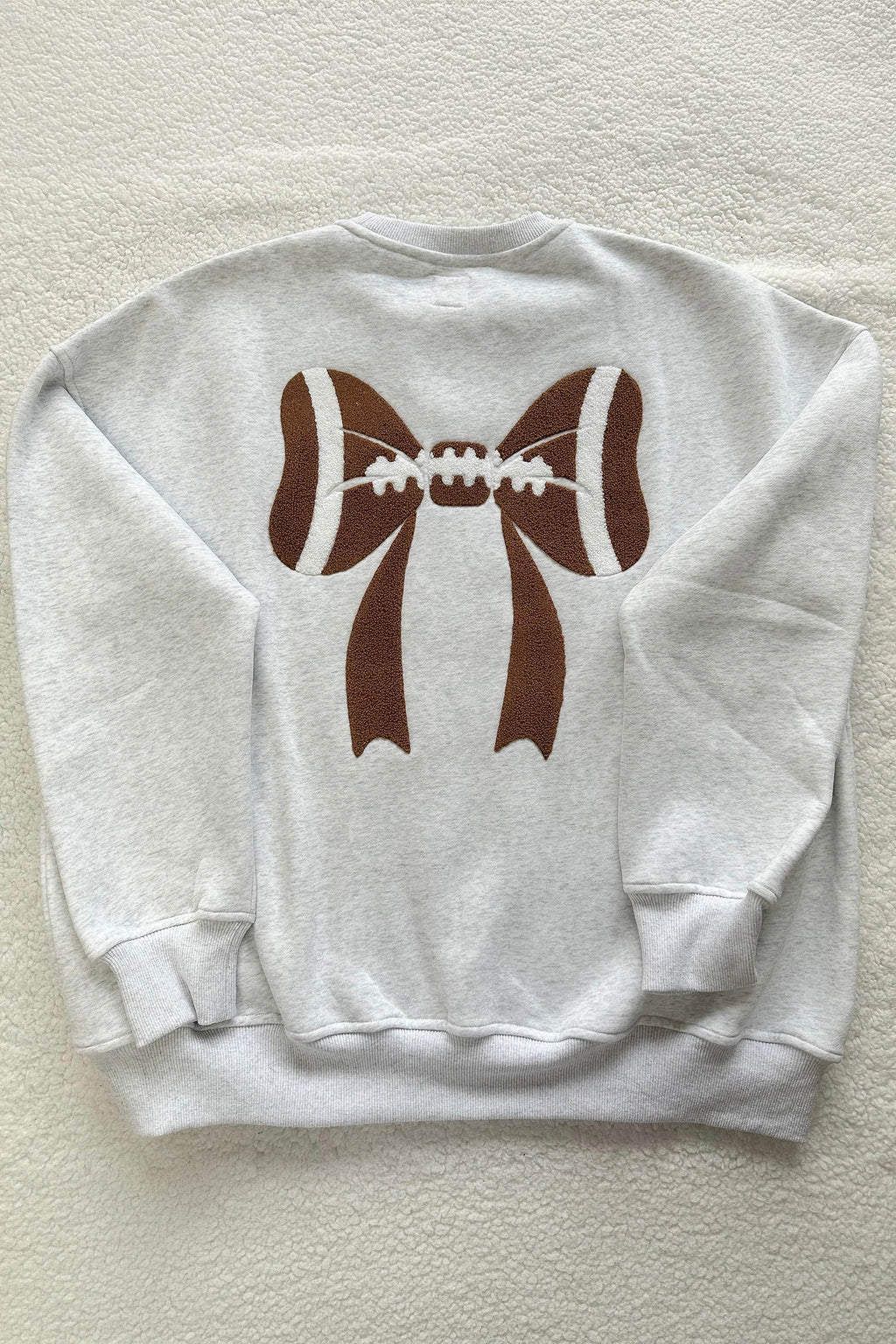Gray Chenille Embroidered Rugby Bow Game Day Oversized Sweatshirt