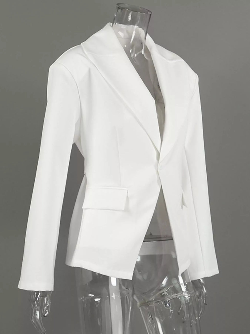 One Button Padded Shoulders Blazer