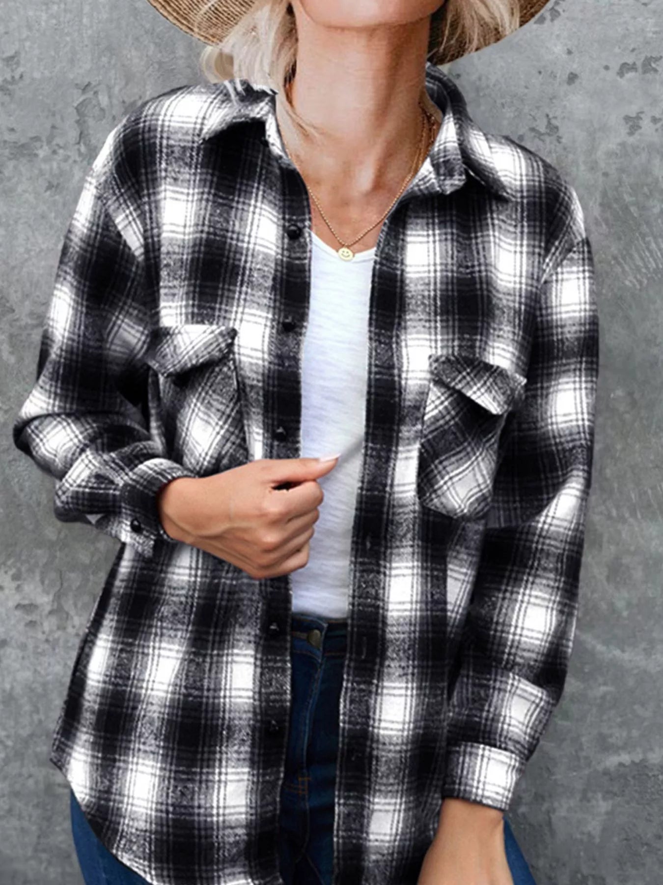 Full Size Plaid Button-Up Long Sleeve Shirt Plus Size