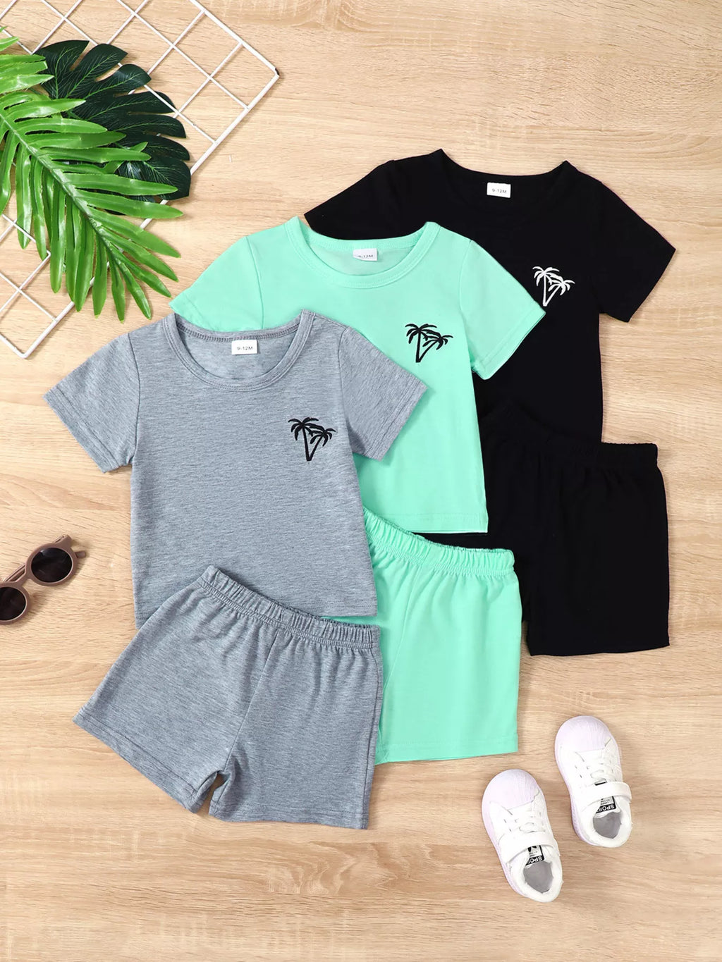 Children's Tropical Palm Tree Casual Tee and Shorts 6-Piece Set