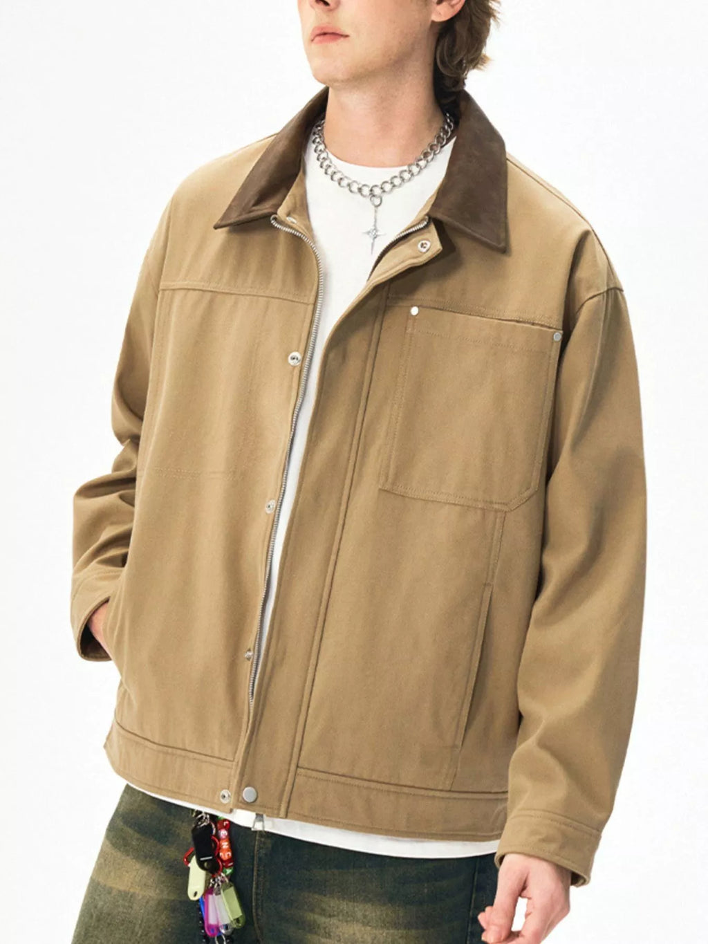 Men's Plus Size Snap Down Long Sleeve Jacket