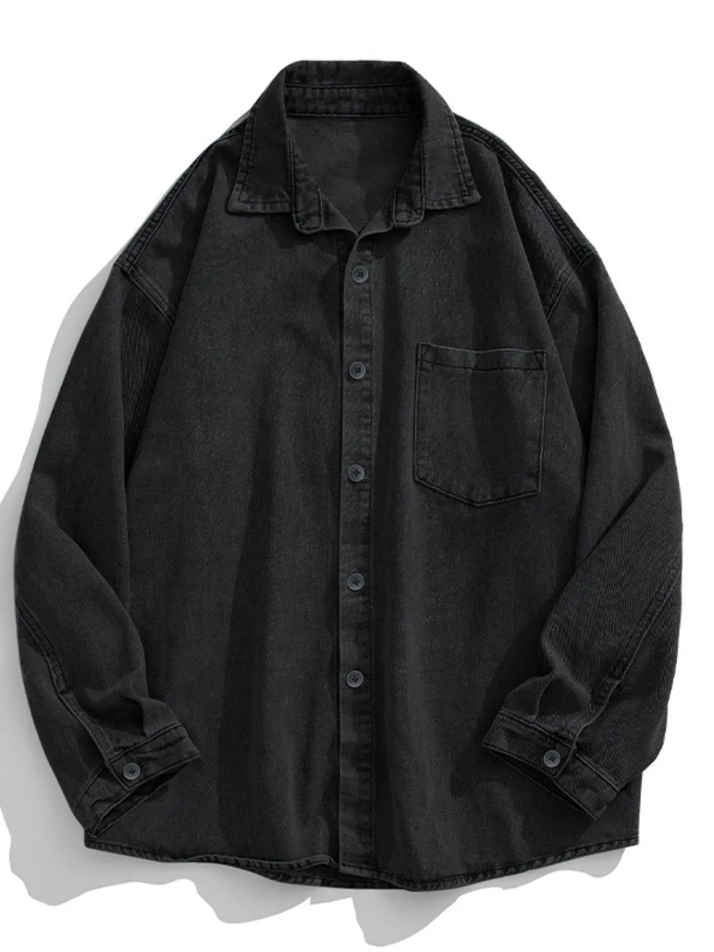 Men's Plus Size Collared Neck Long Sleeve Denim Shirt