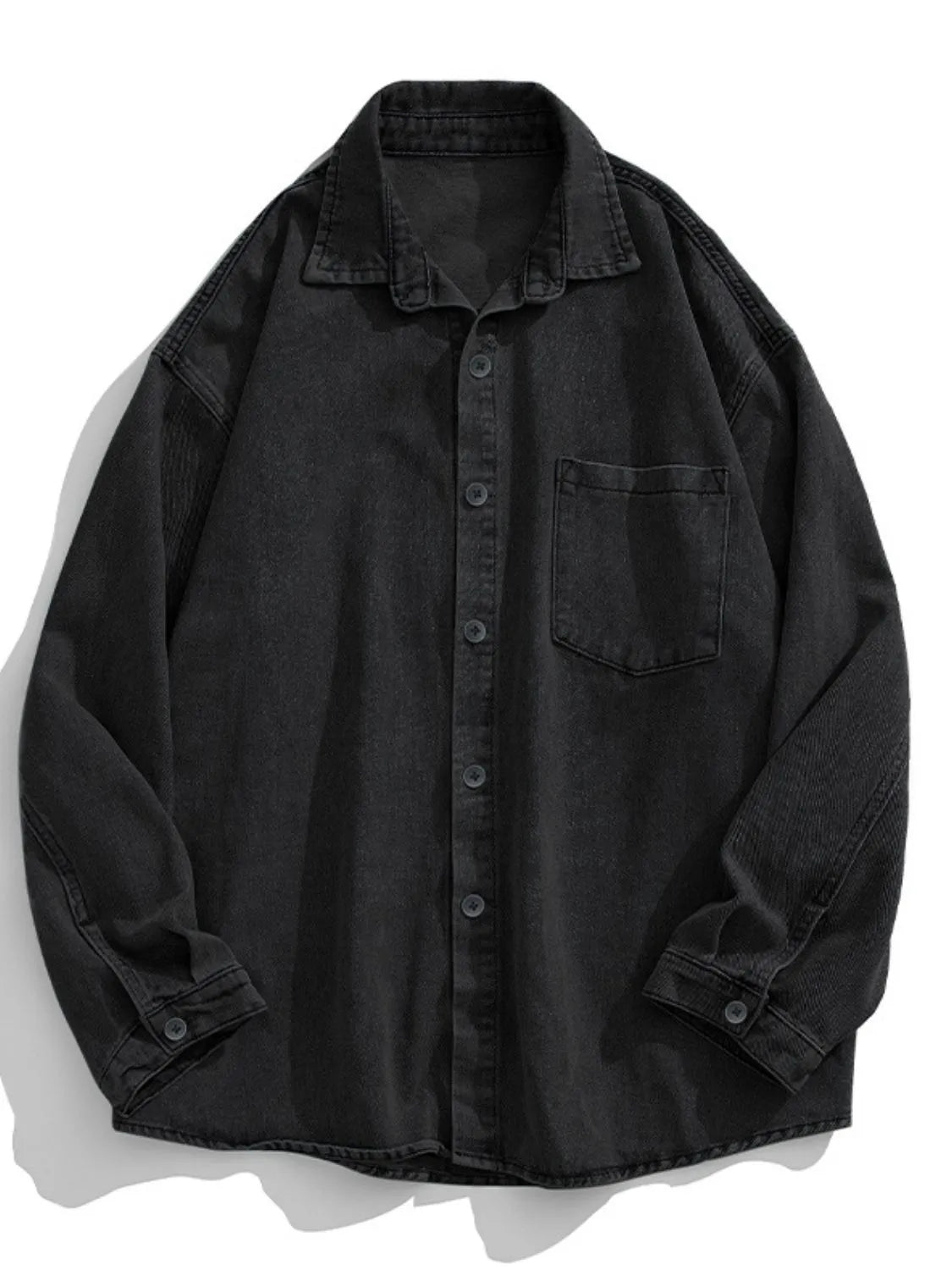 Men's Plus Size Collared Neck Long Sleeve Denim Shirt