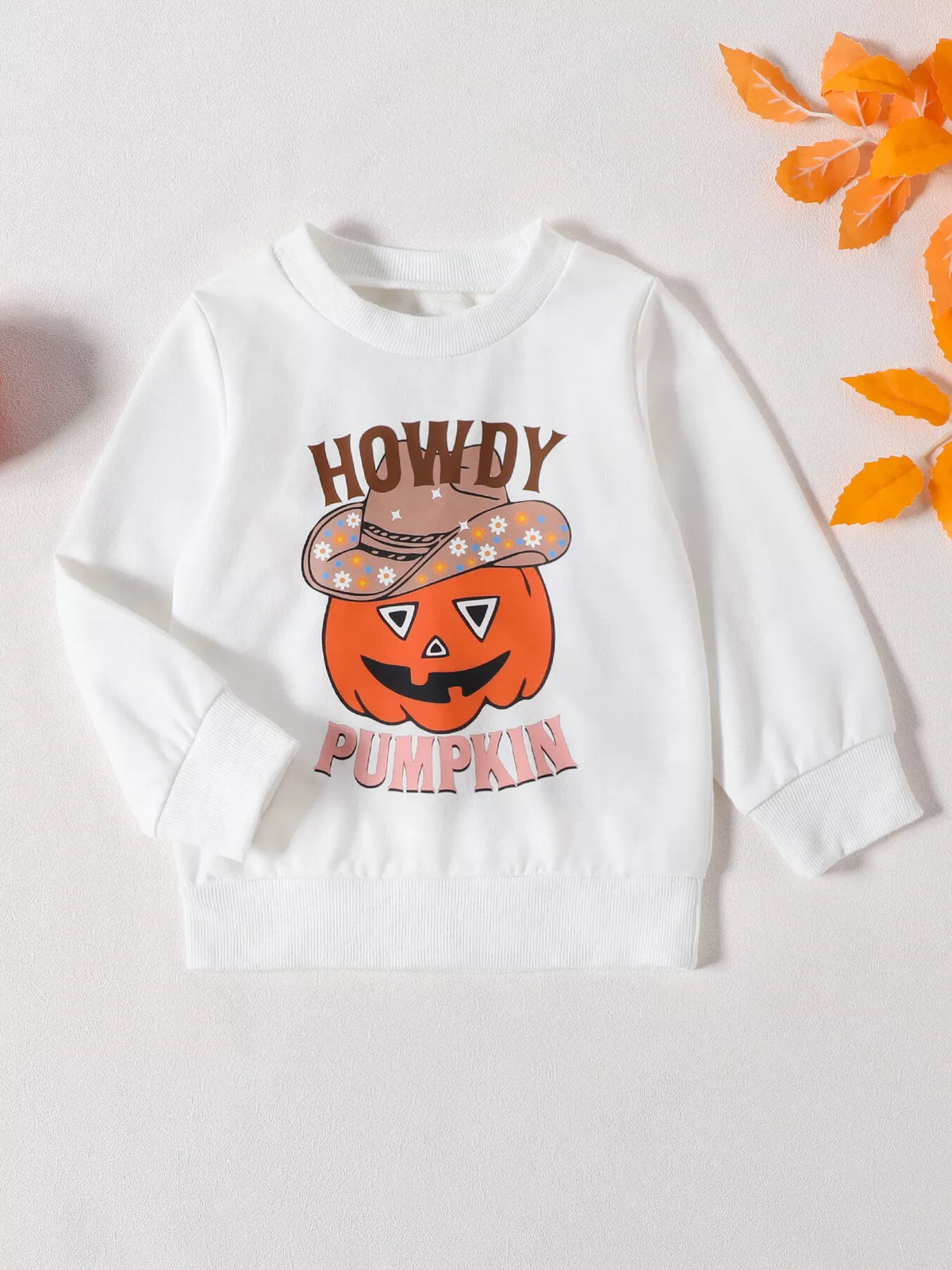 Children's Howdy Pumpkin Graphic Long Sleeve Sweatshirt and Ribbed Bell Pants Set