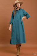 Umgee Collared Button Detail Relaxed Midi Dress