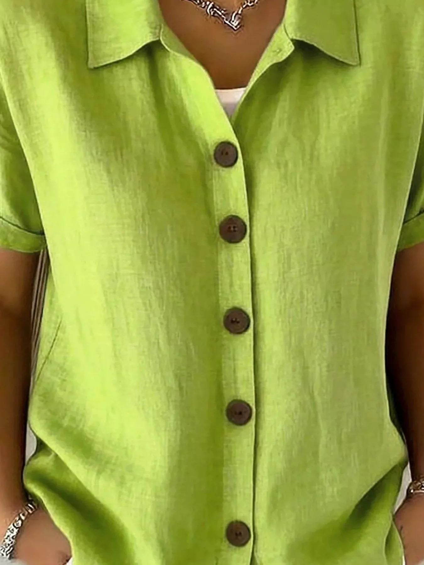 Full Size Button Up Short Sleeve Shirt Plus Size
