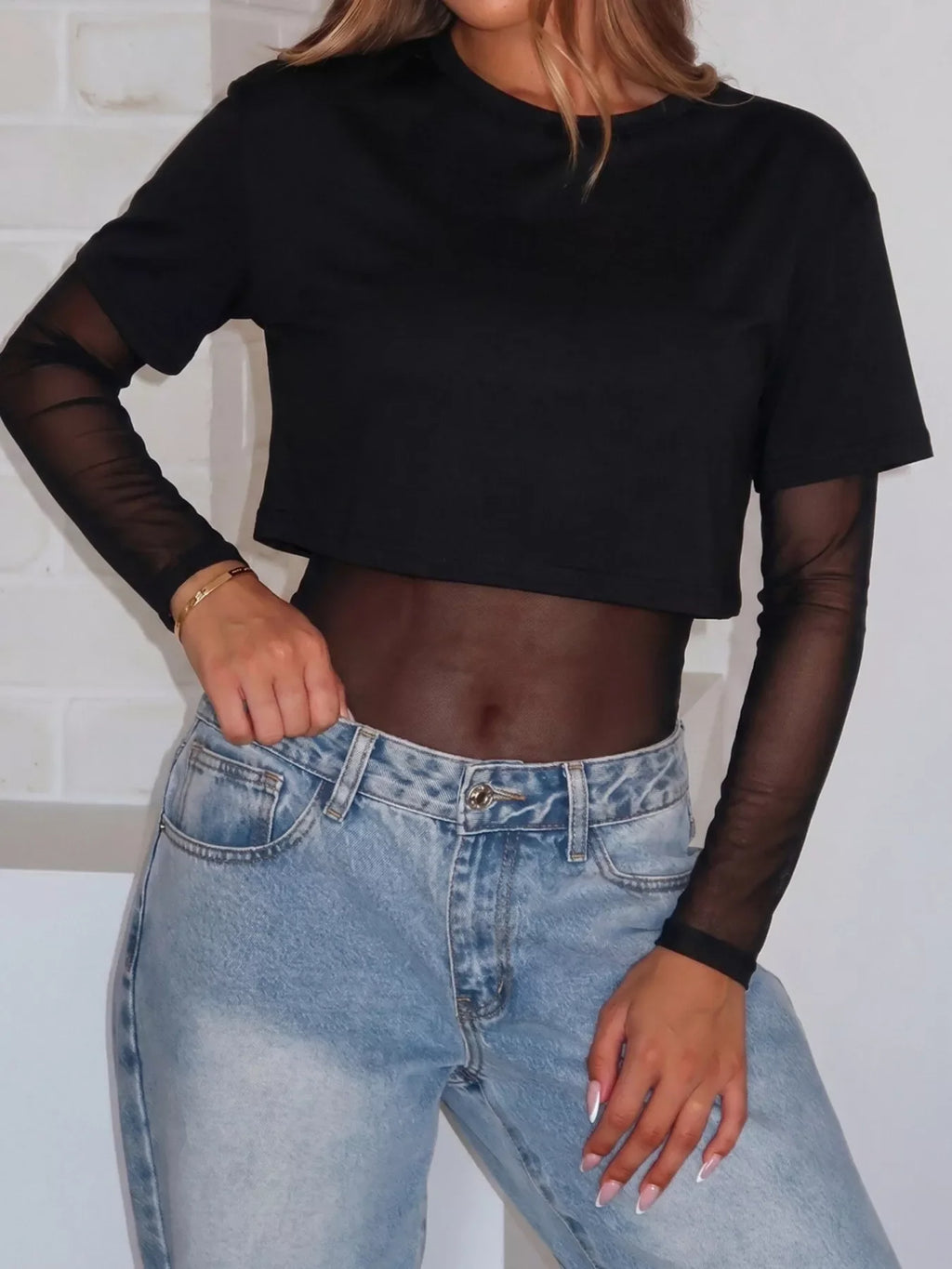Sheer Mesh Long Sleeve Bodysuit