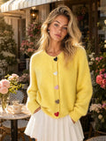 Heart Buttons Fuzzy Cardigan