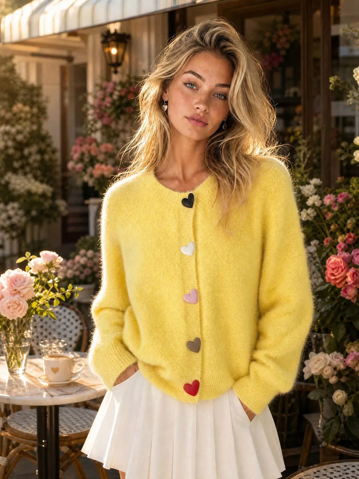 Heart Buttons Fuzzy Cardigan