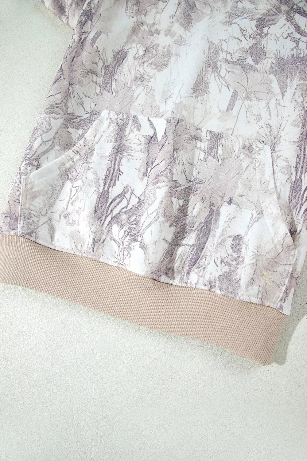 Abstract Print Ribbed Cuffs Hem Long Sleeve Hoodie