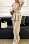 Metal Chain Waist Detail Top and Pants Set