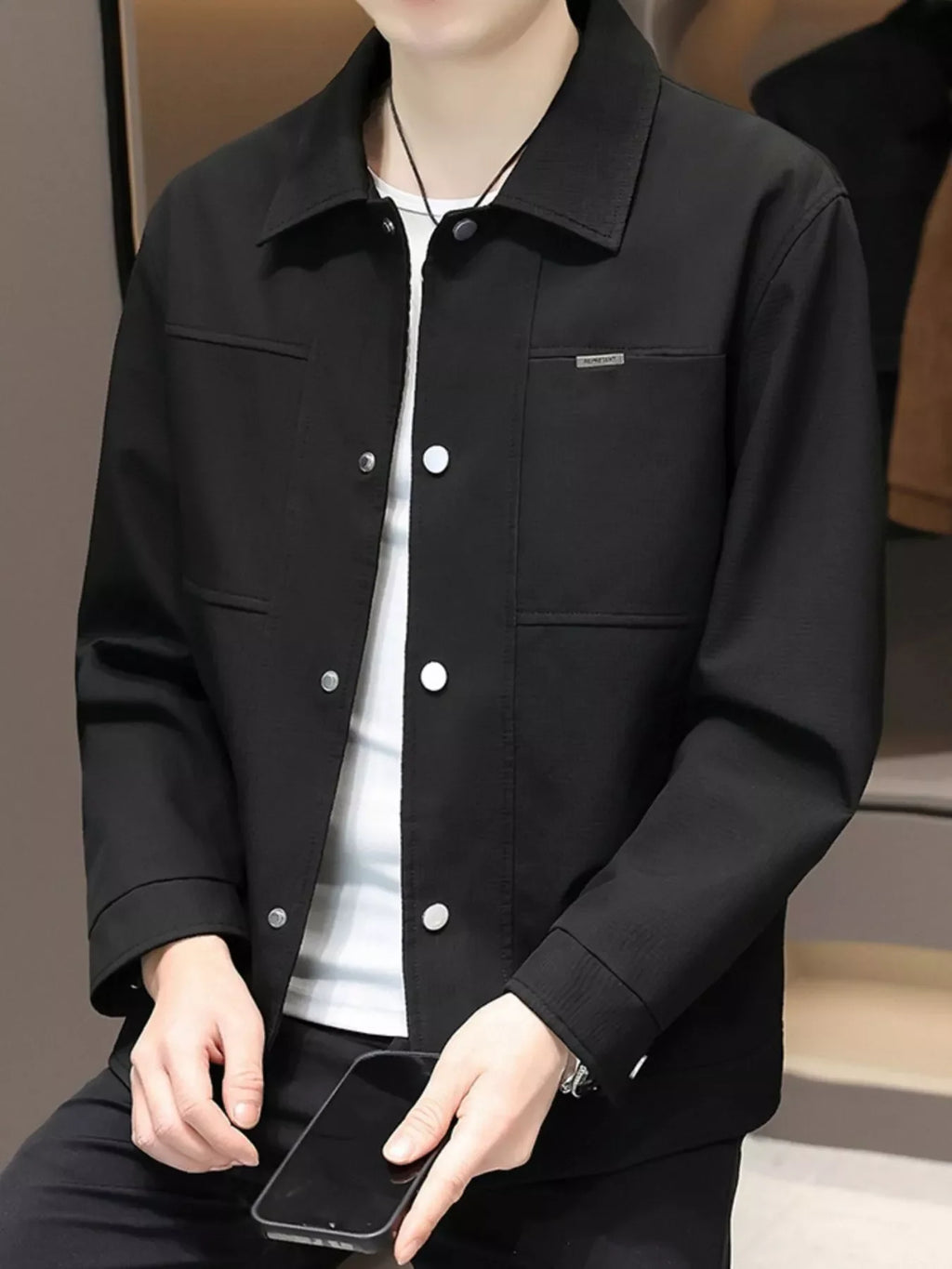 Men's Plus Size Snap Down Long Sleeve Jacket