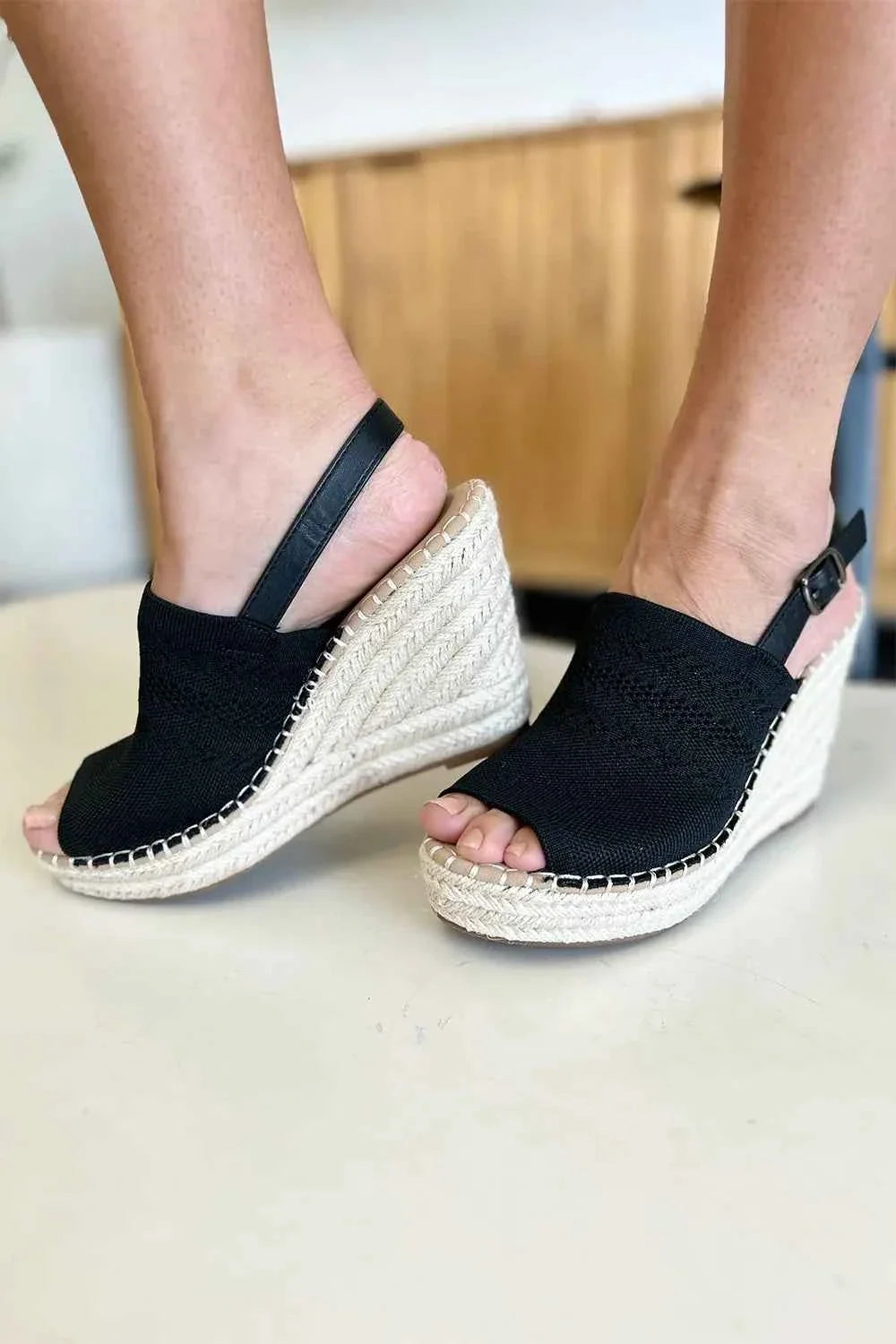 Woven Peep Toe Wedge Slingback Sandals