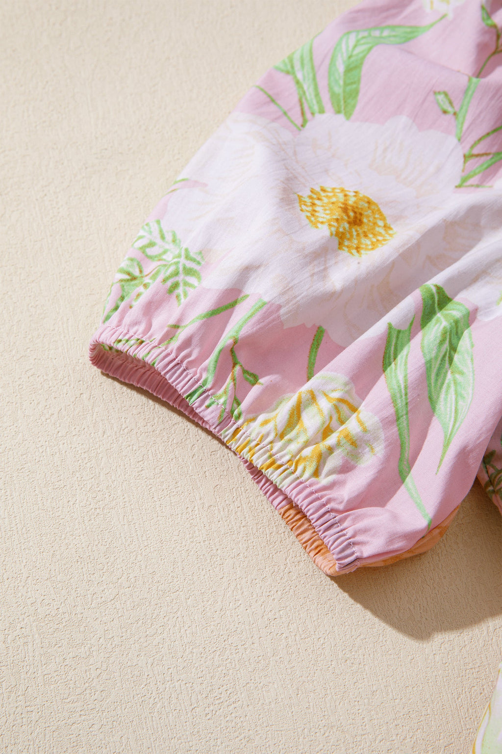 Pink Floral Print Short Puff Sleeve High Waist Tiered Maxi Dress