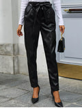 High Waist Leather Tie-Waist Pants