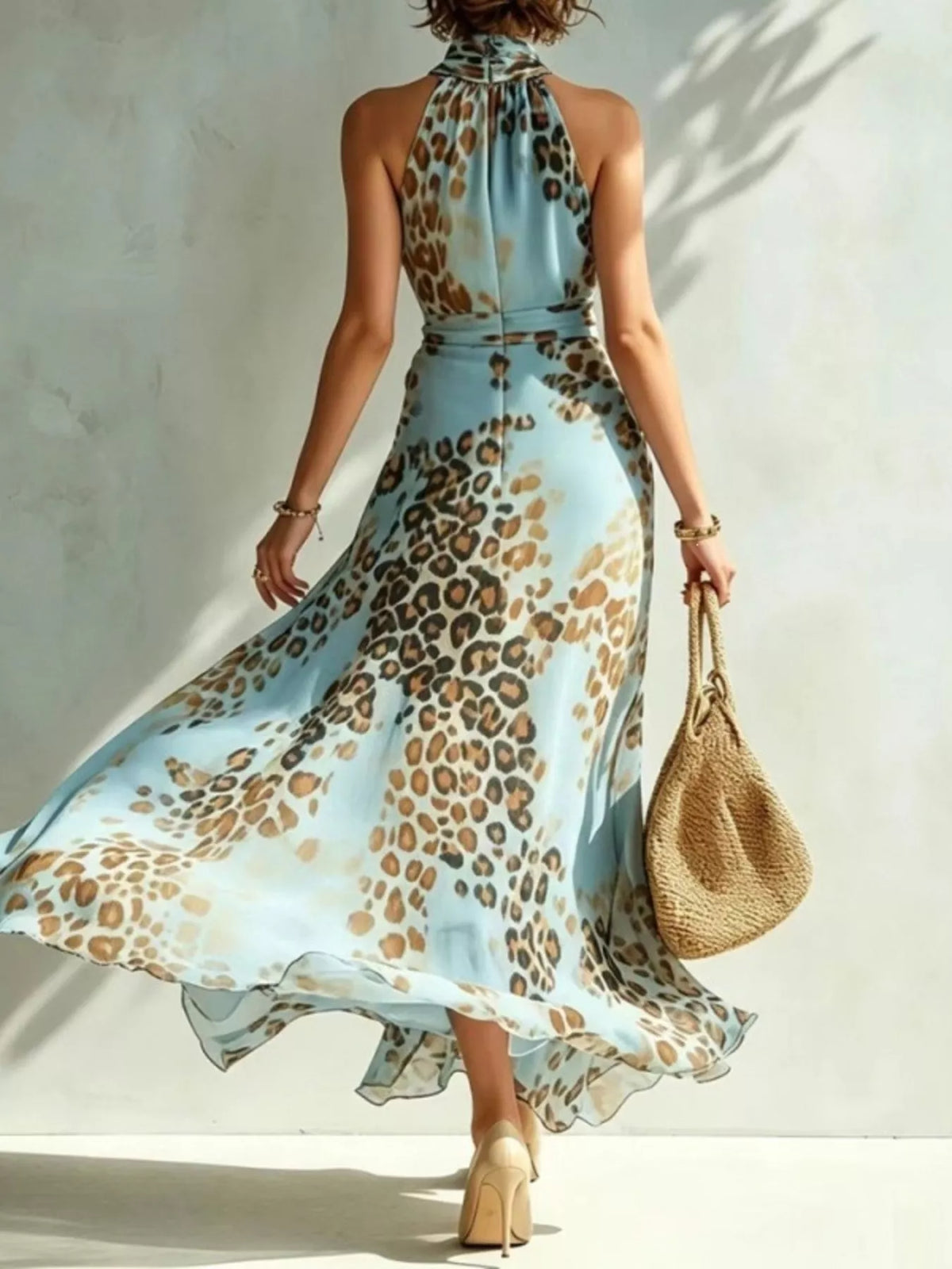 Leopard Print Sleeveless Maxi Dress