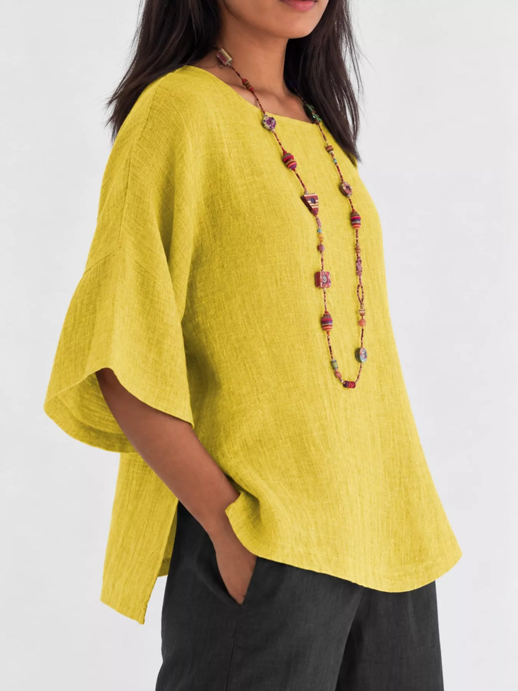 Full Size Loose Fit Linen Blend Blouse Plus Size