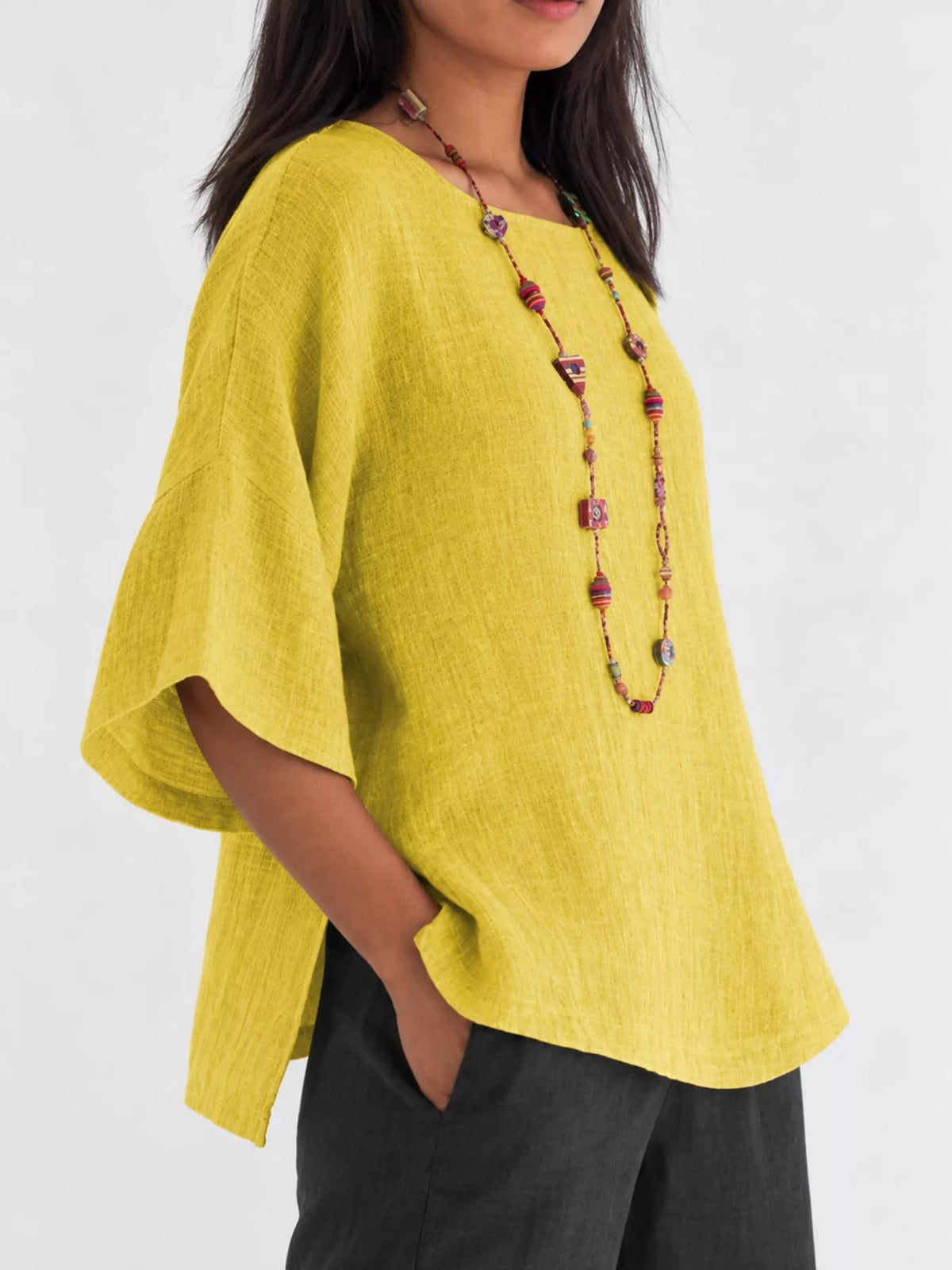 Full Size Loose Fit Linen Blend Blouse Plus Size