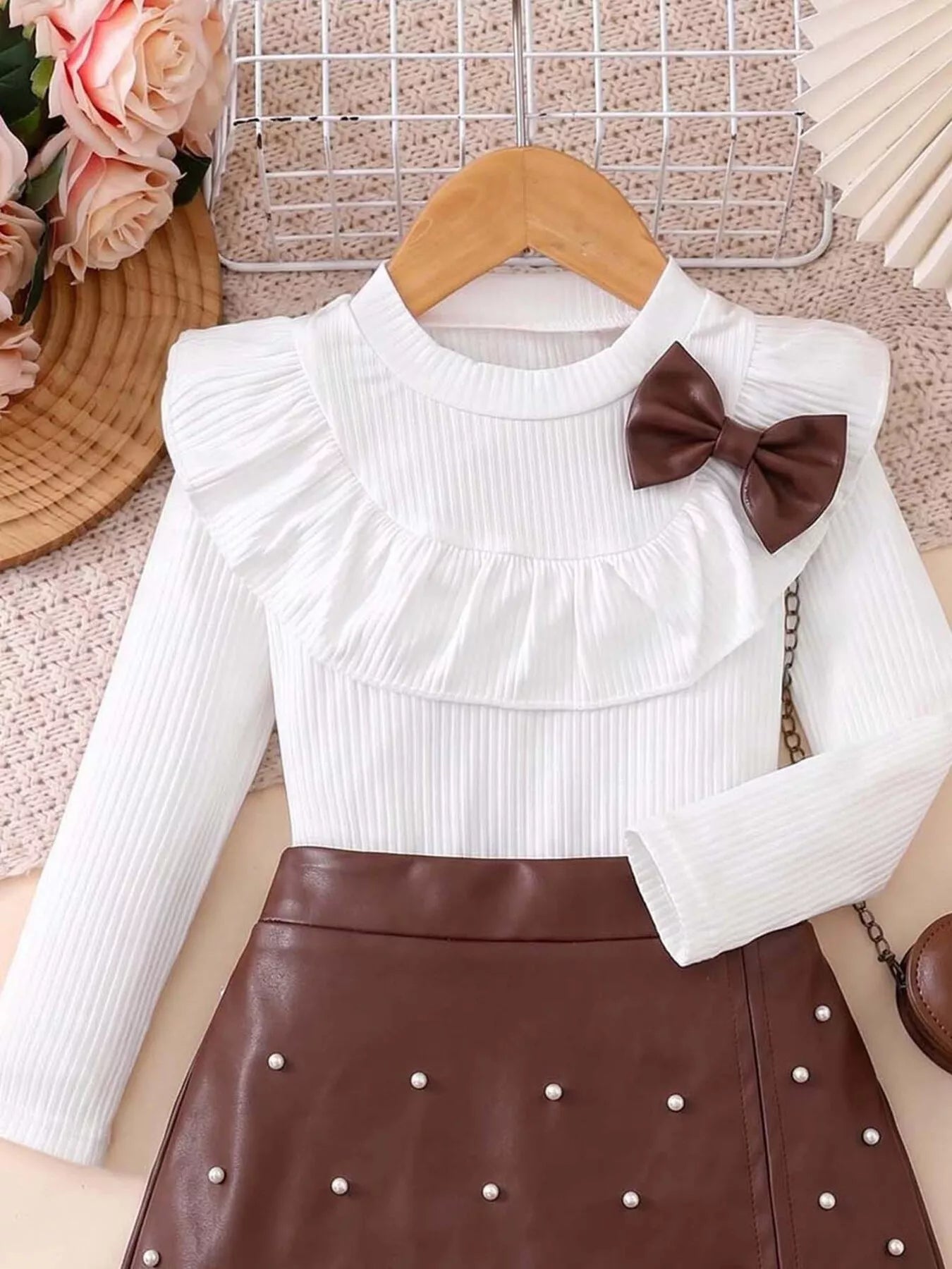 Children's Ruffled Long Sleeve Top and Skirt Set