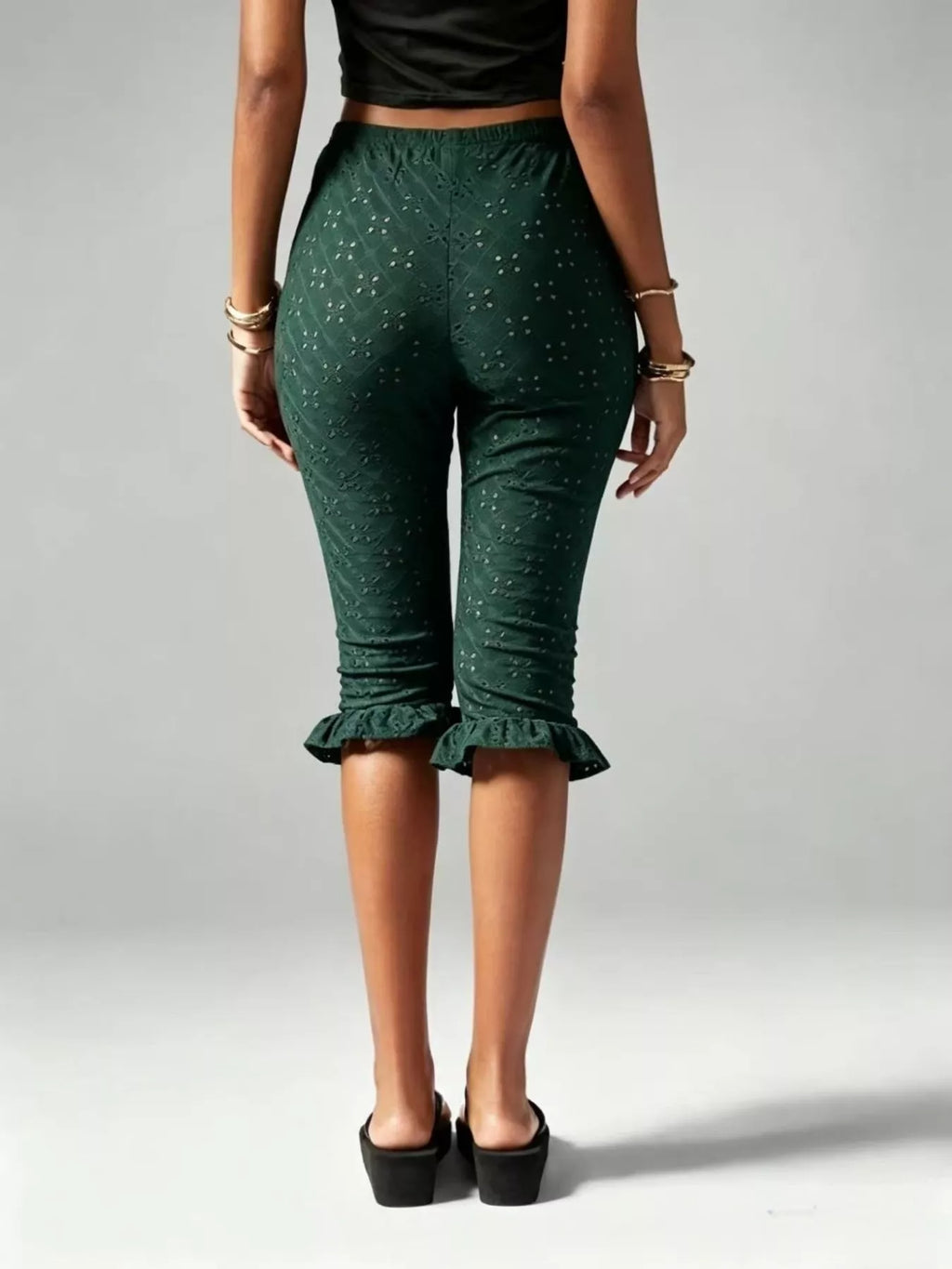Eyelet Ruffled Hem Capris
