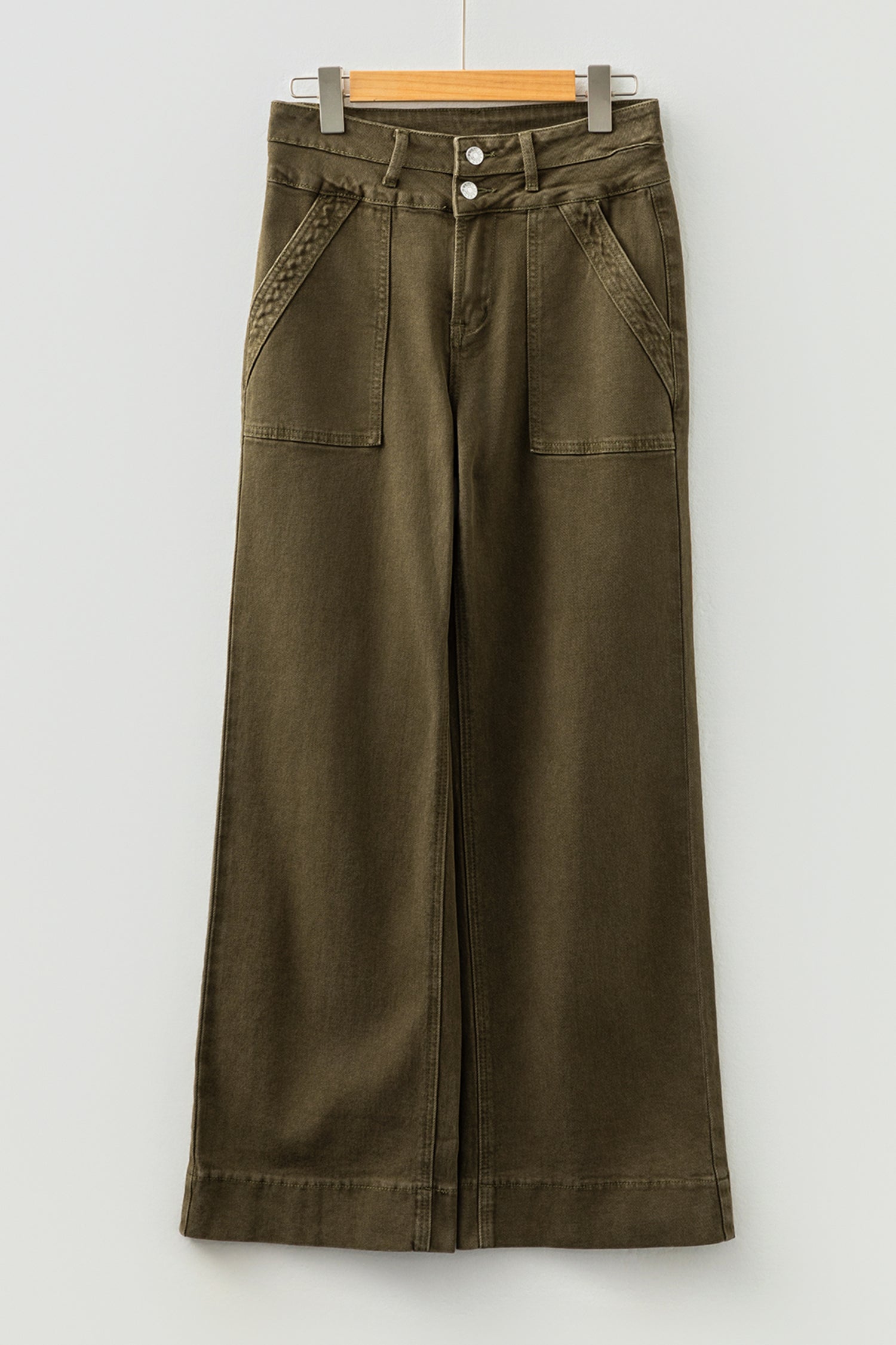 Jungle Green Double Waistband Loose Straight Jeans