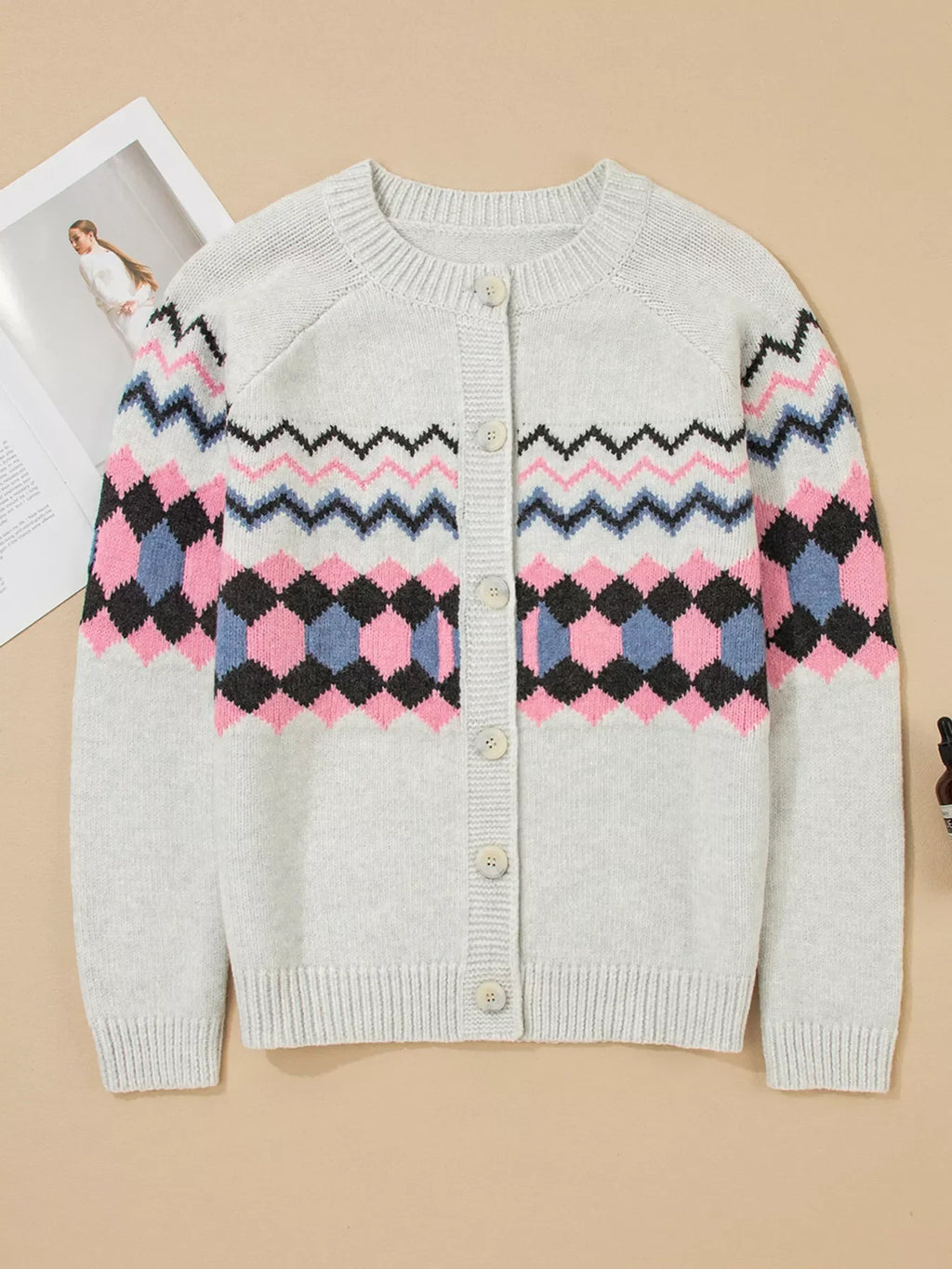 Stripe Geometric Button Up Sweater Cardigan