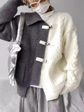 Men's Plus Size Two-Tone Buckle Closure Knit Cardigan