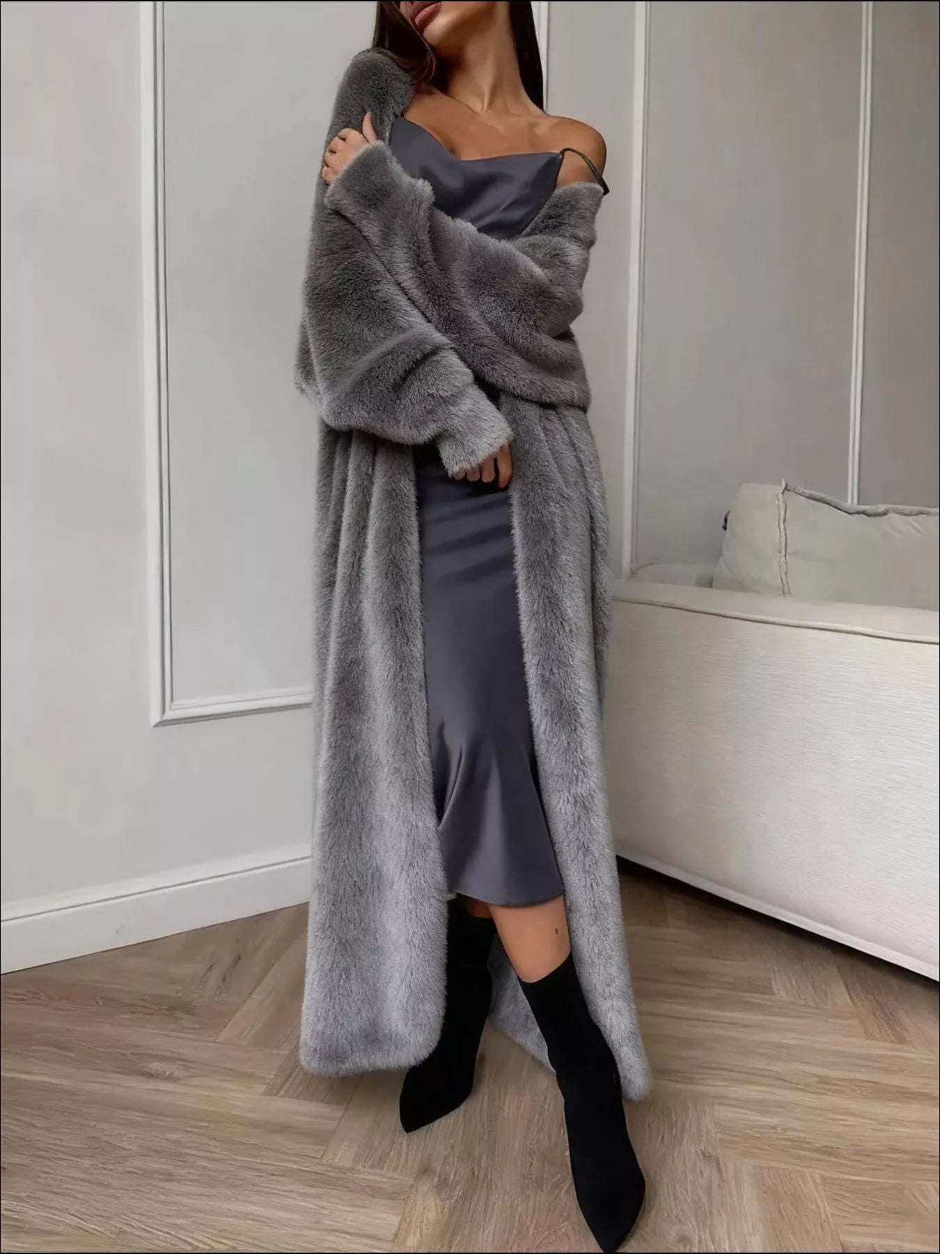 Fuzzy Open Front Longline Cardigan