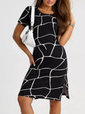 Full Size Geometric Print Midi Dress with Side Slit Plus Size