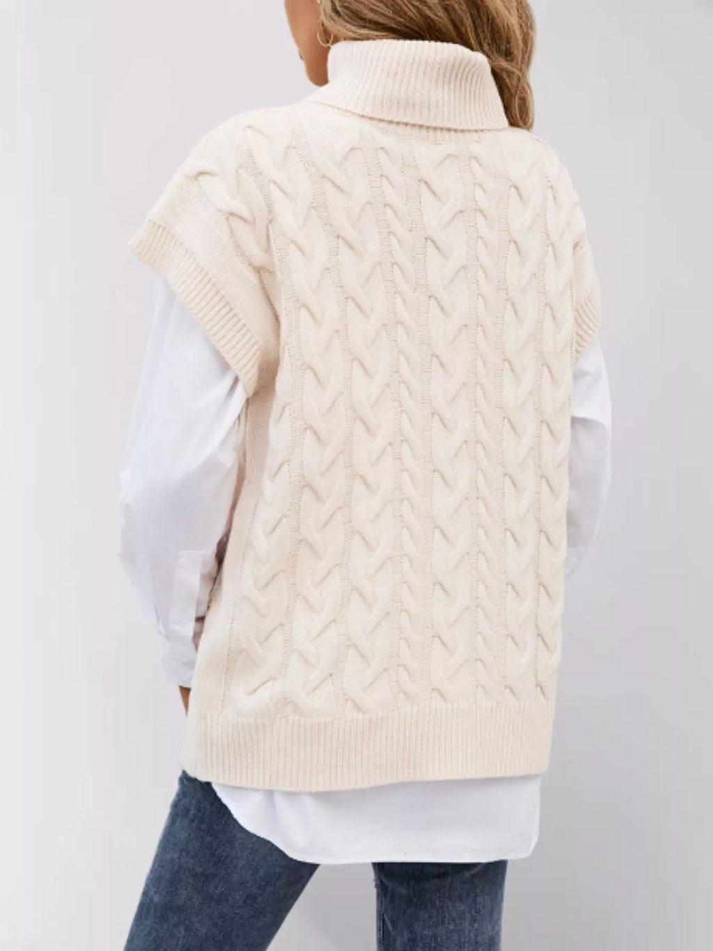Chunky Knit Turtleneck Cap Sleeve Sweater