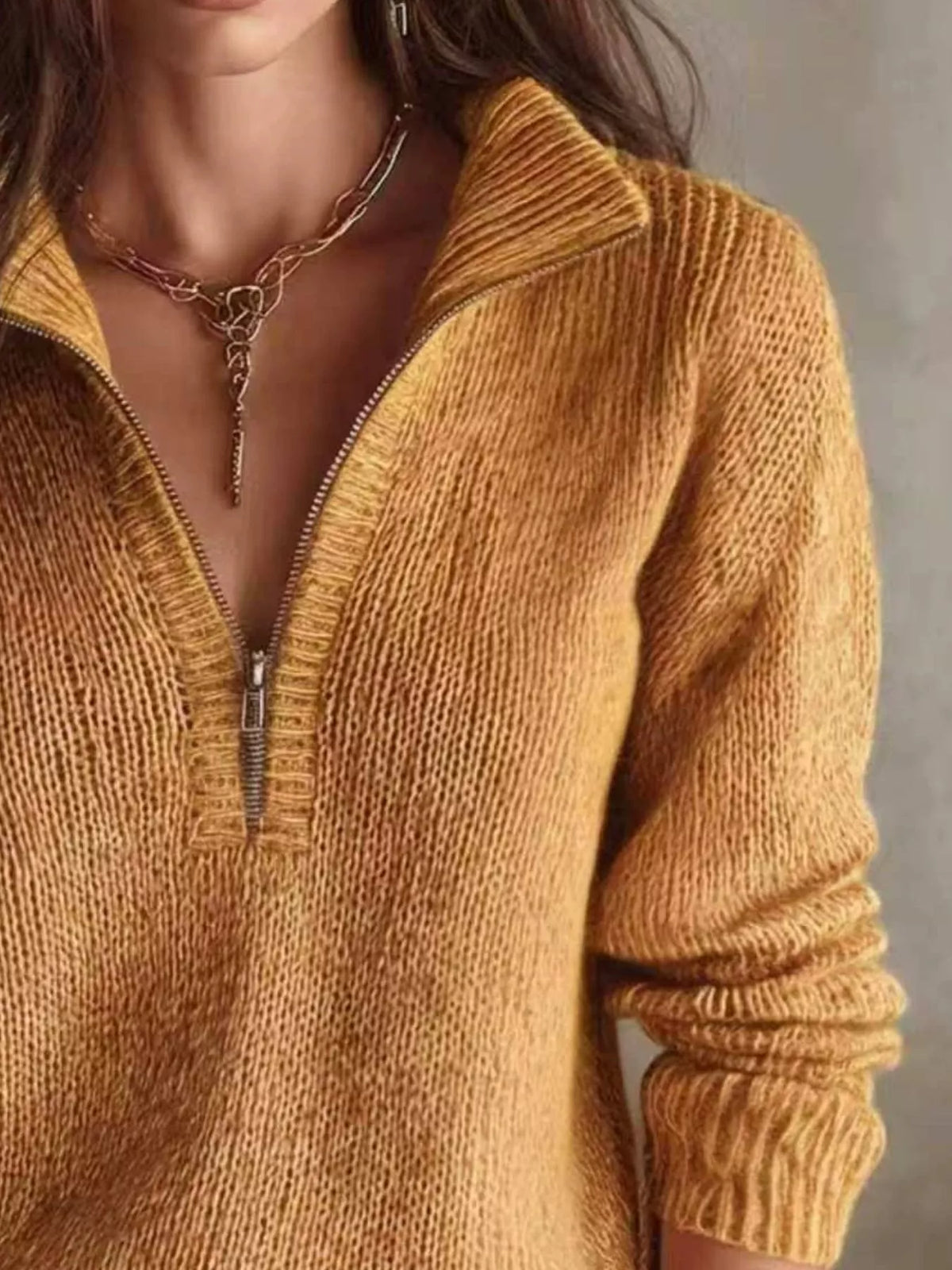 Half Zip Dropped Shoulder Sweater