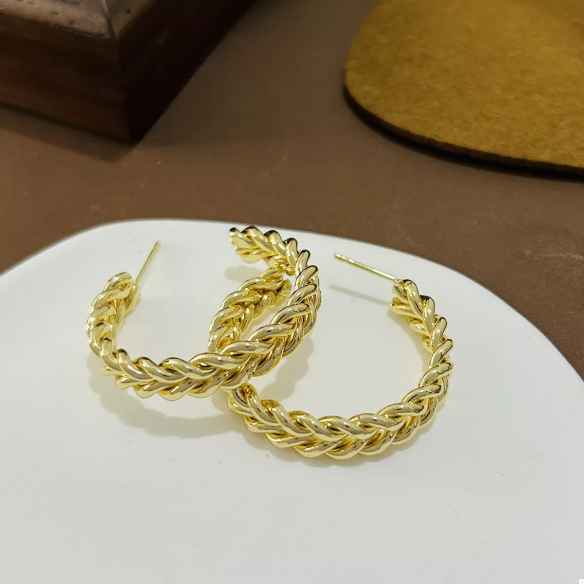 18K Gold-Plated Braided Hoop Earrings
