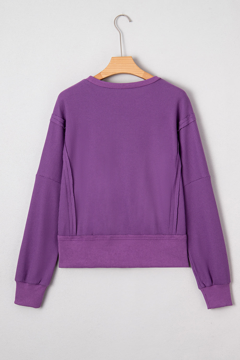 Solid Ribbed Raw Seam Patchwork Drop Shoulder Sweatshirt