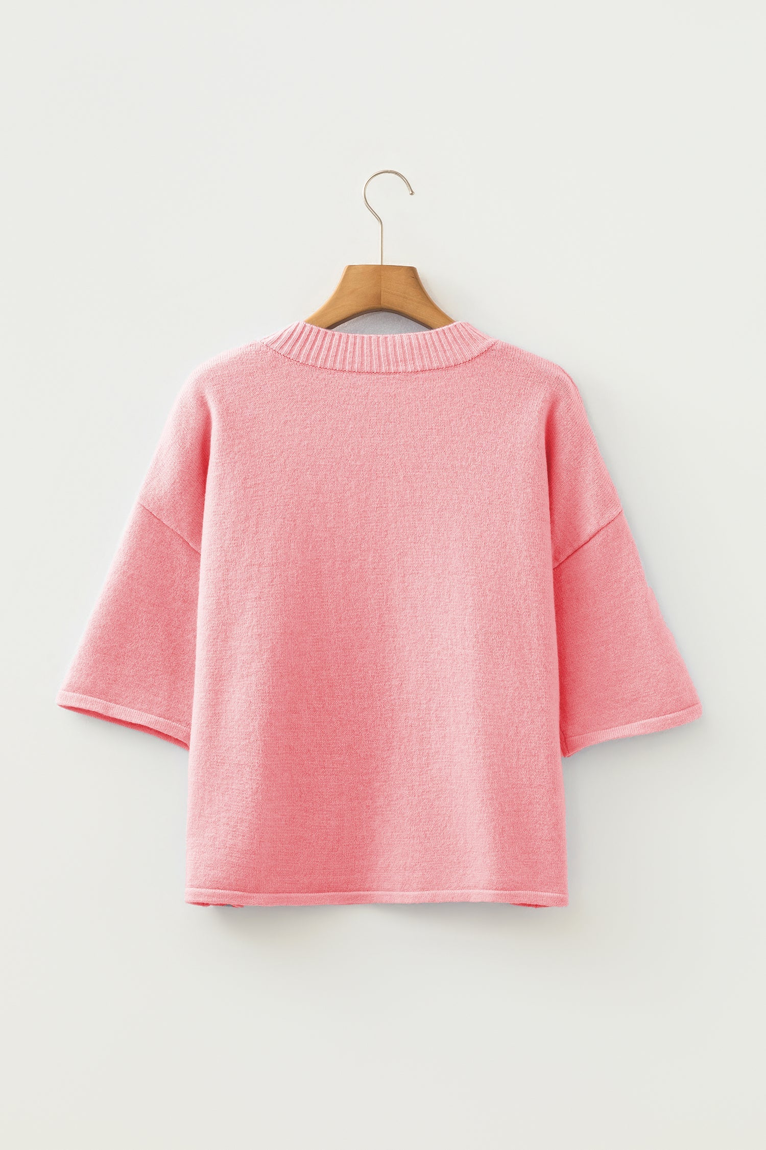 Peach Blossom 3/4 Sleeve Boxy Knit Button Down Sweater Cardigan