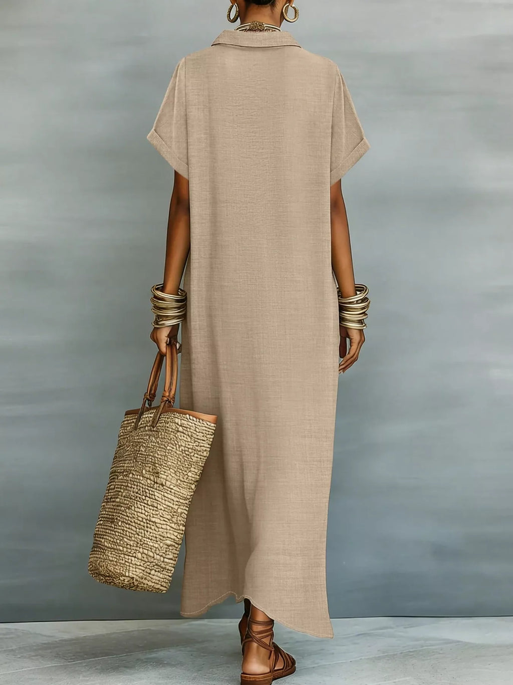 Casual Linen Shirt Dress with Button-Down Front