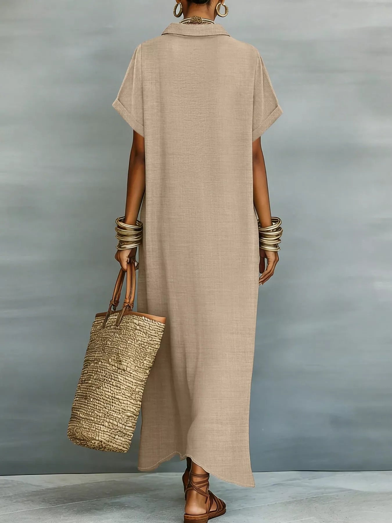 Casual Linen Shirt Dress with Button-Down Front