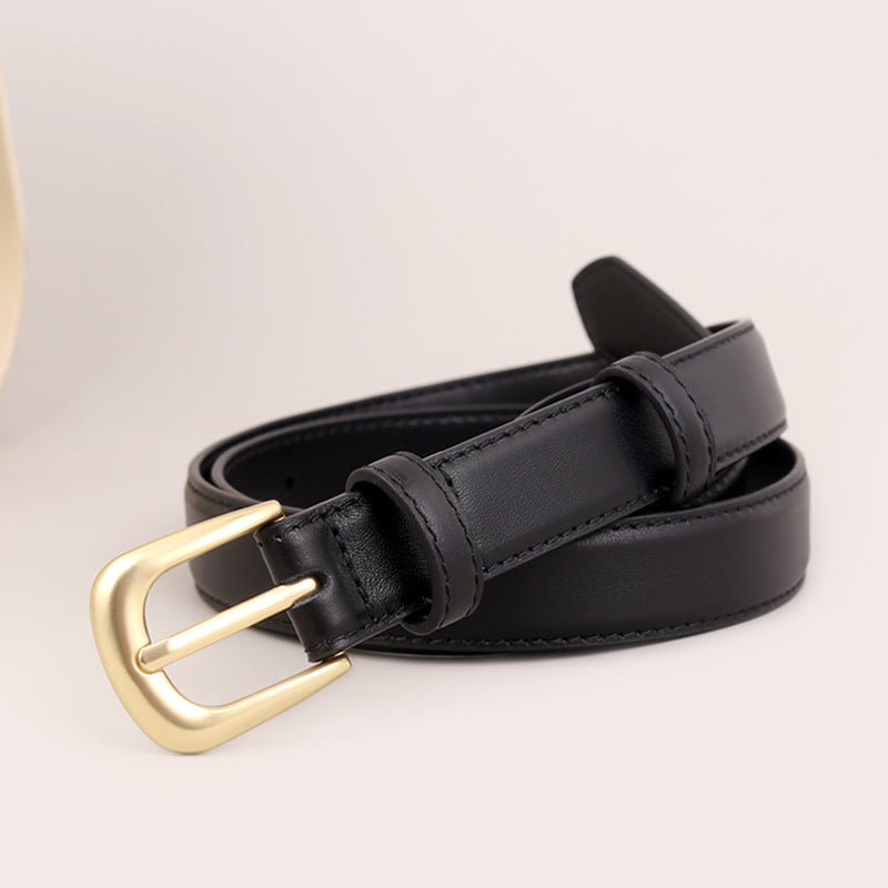 Classic Leather Belt with Golden Buckle