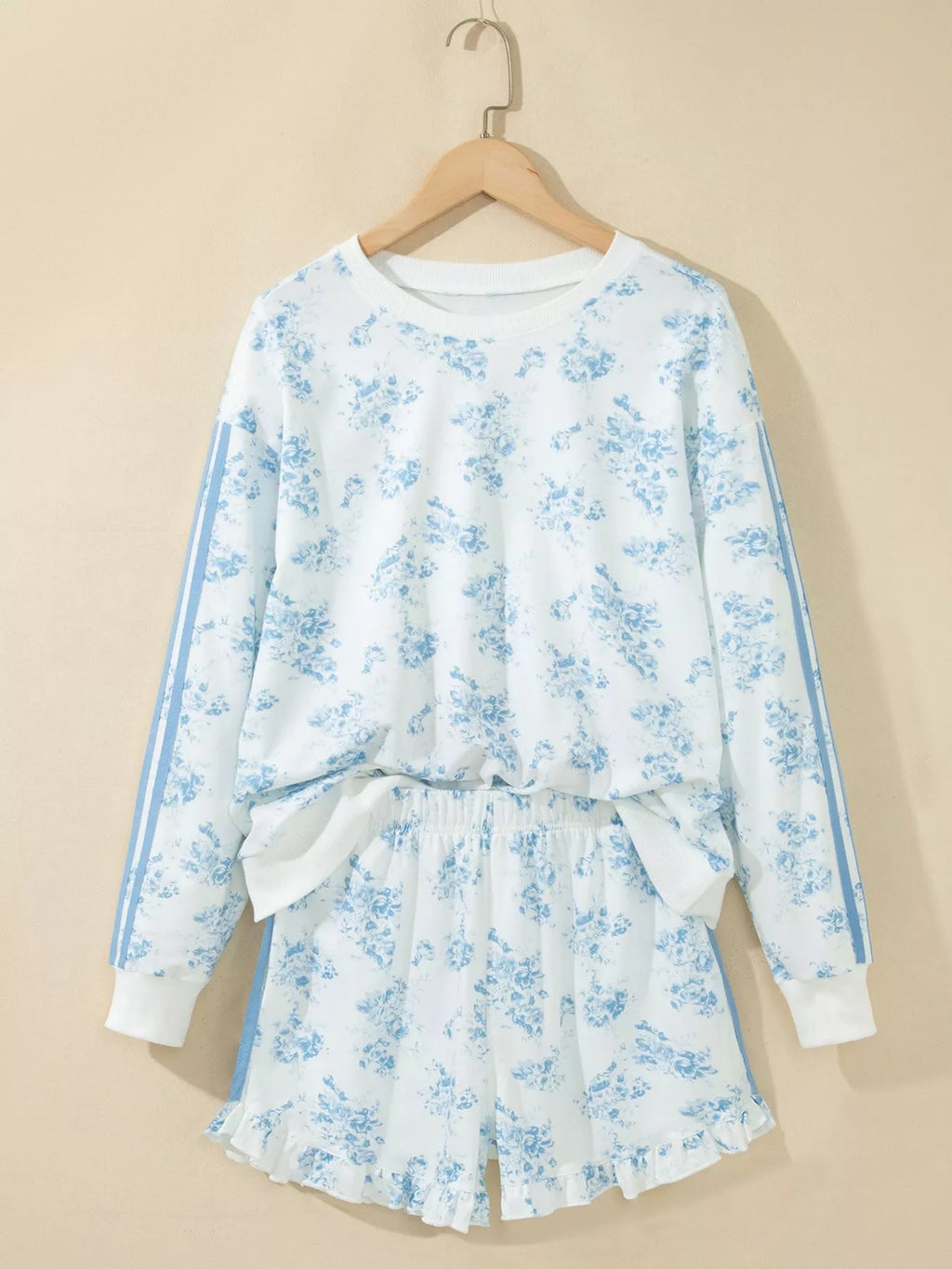 Floral Print Long Sleeve Sweatshirt and Shorts Set