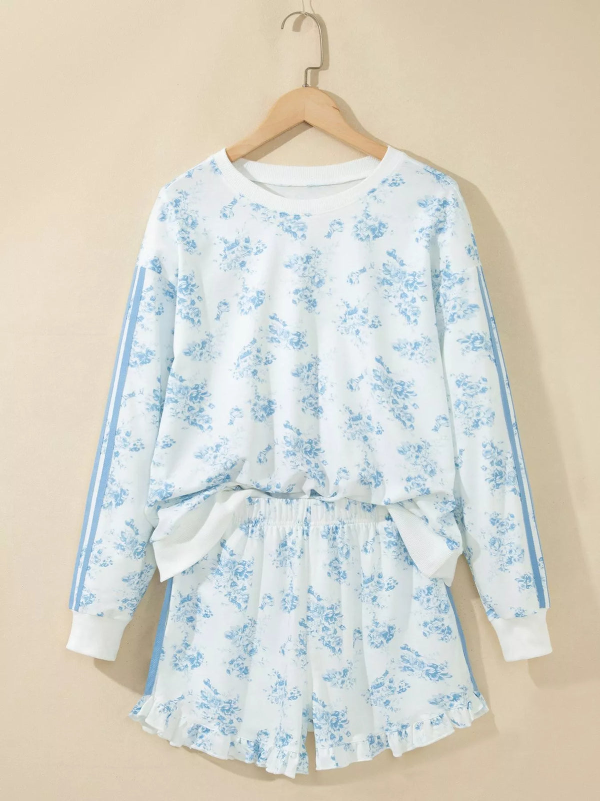 Floral Print Long Sleeve Sweatshirt and Shorts Set